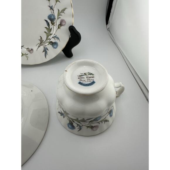 Royal Albert" Brigadoon" Bone China Tea Cup/ Saucer /Plate Blue Pink Thistles - Picture 7 of 9